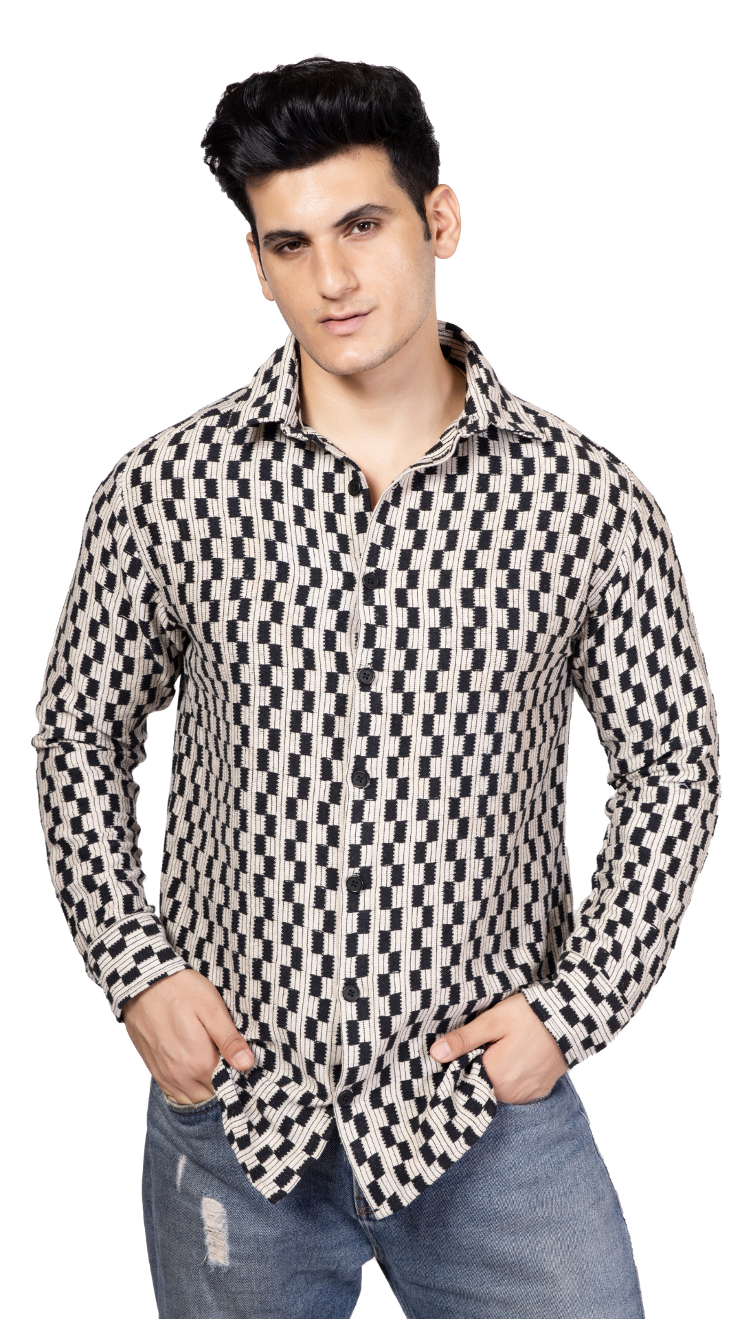 Checks Full Sleeve Crochet Shirt