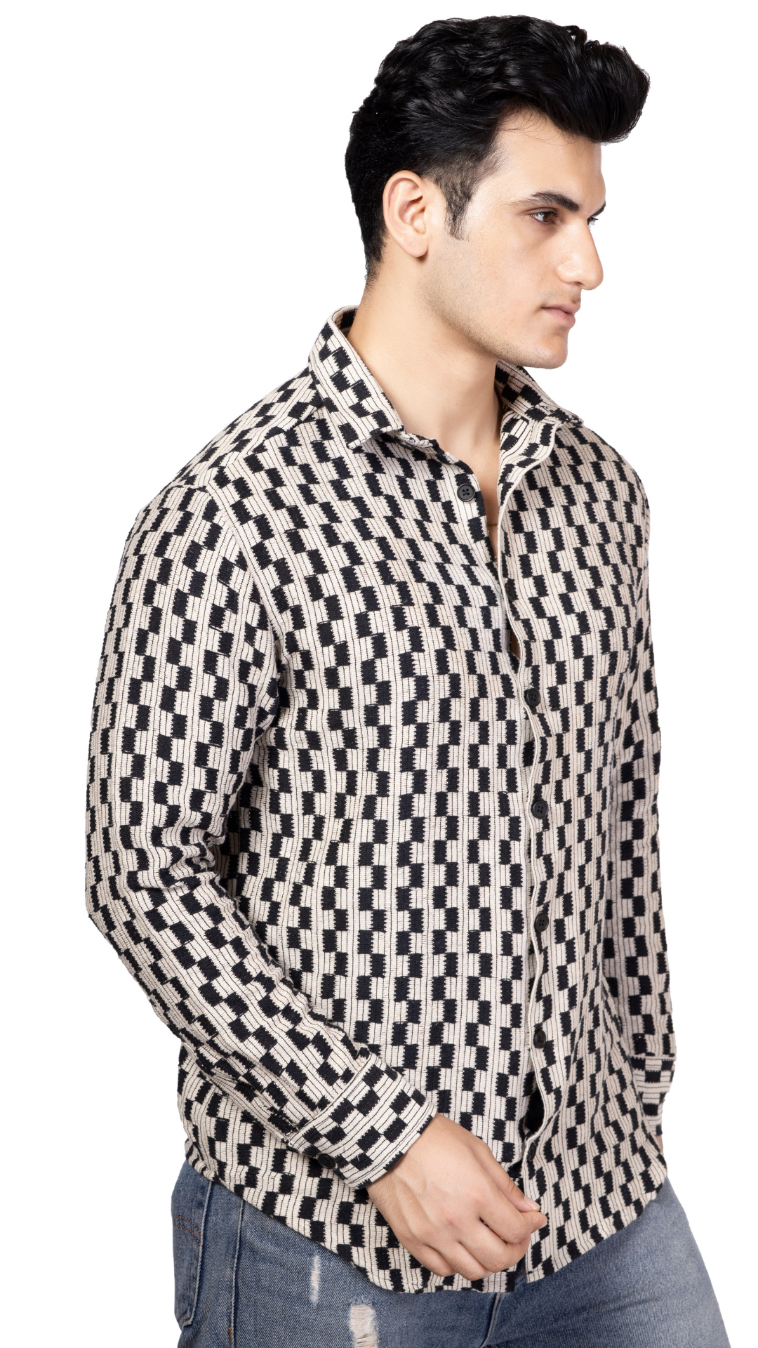 Checks Full Sleeve Crochet Shirt