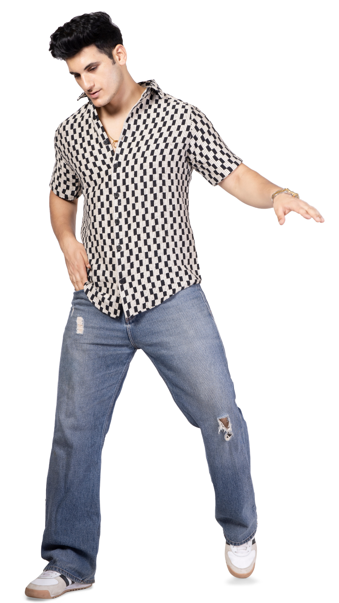 Checks Half Sleeve Crochet Shirt