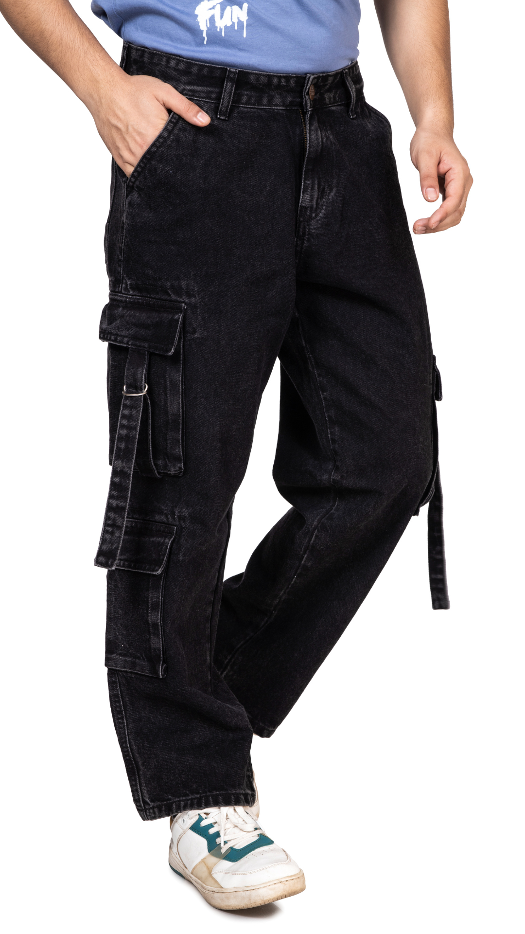 BLACK UTILITY BAGGY FIT JEANS