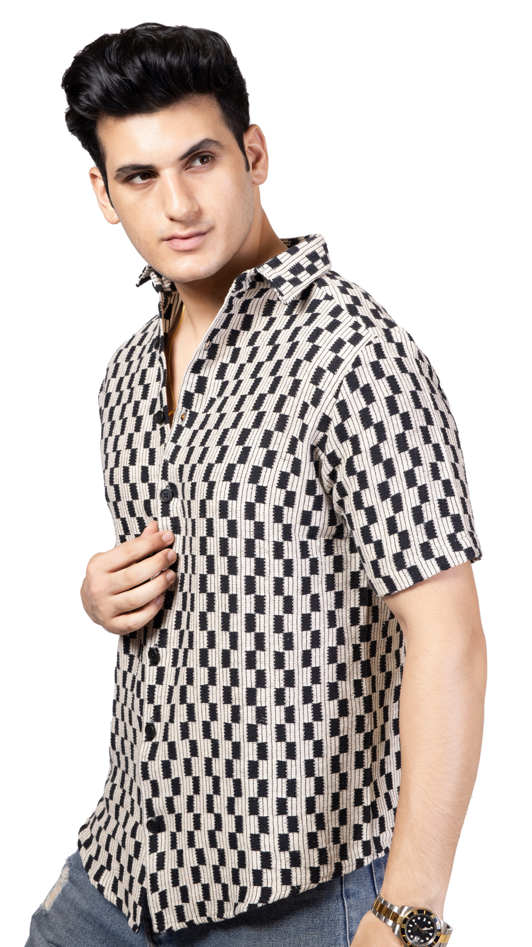 Checks Half Sleeve Crochet Shirt