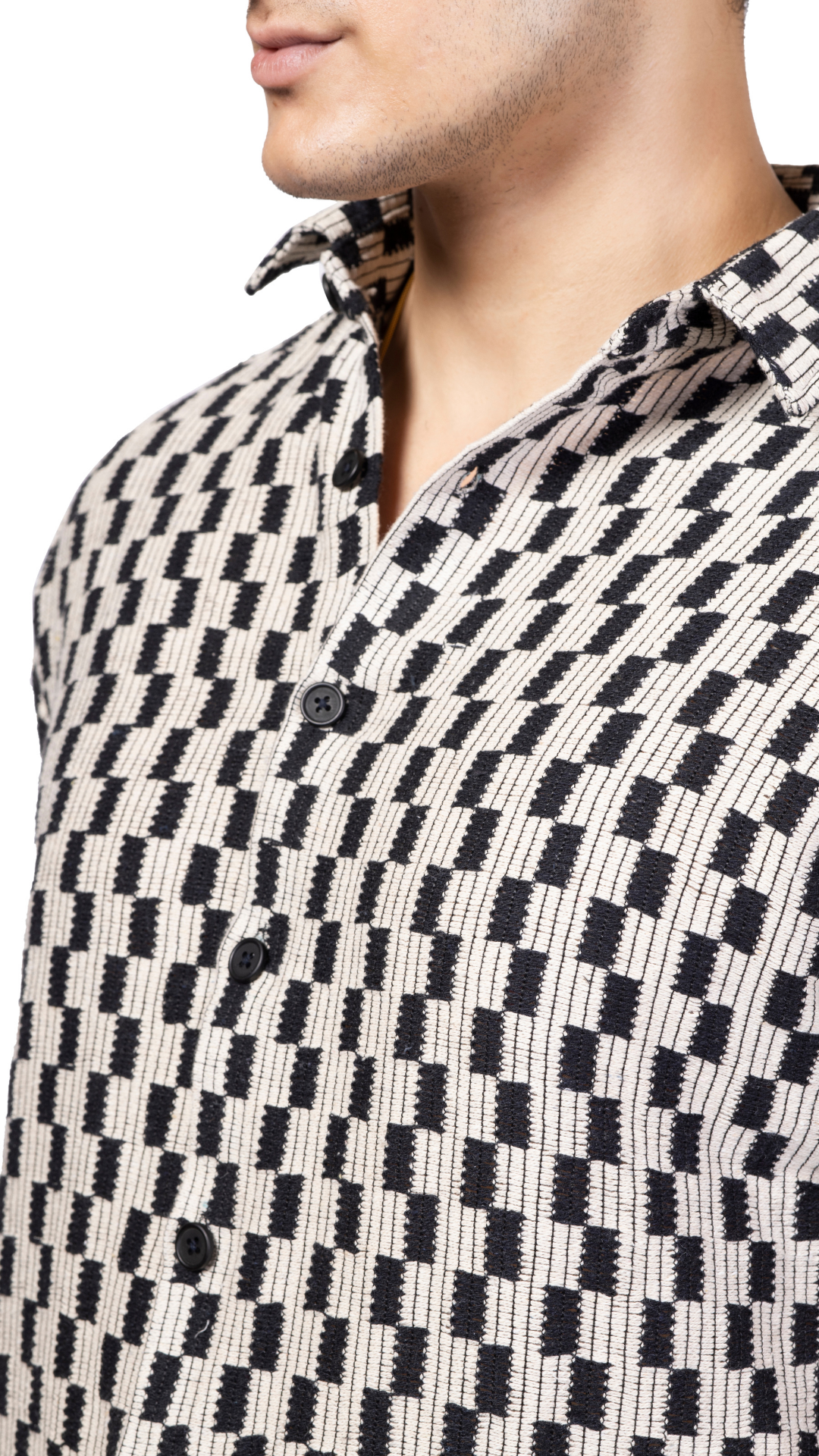 Checks Half Sleeve Crochet Shirt