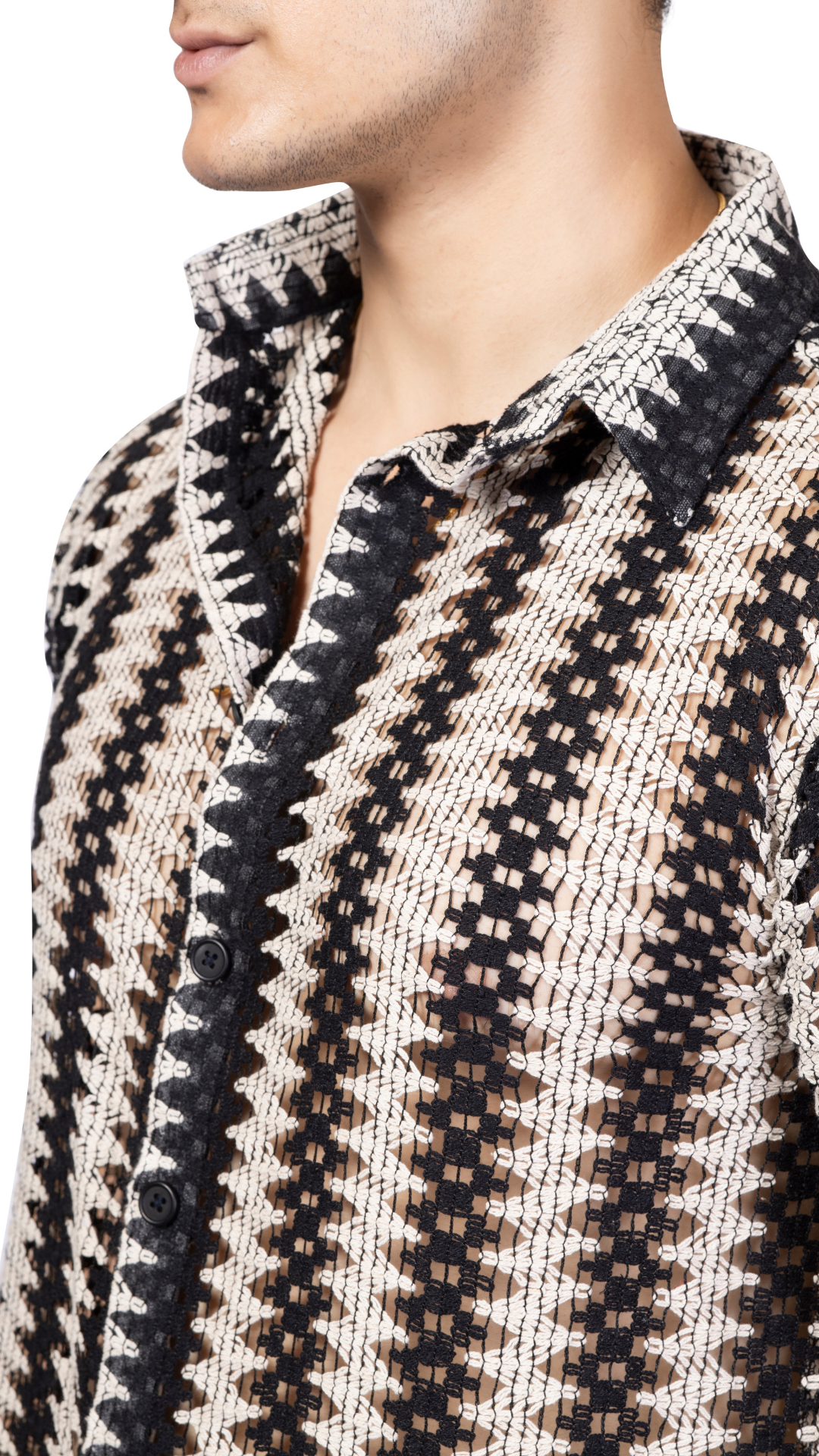 Black And White Crochet Shirt Half Sleeves