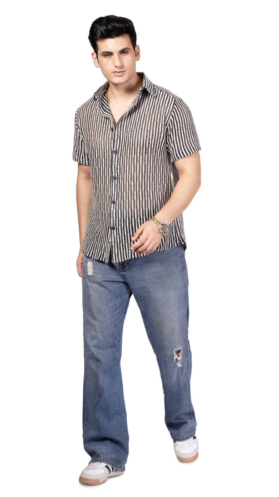 Small Stripe Black And White Crochet Shirt