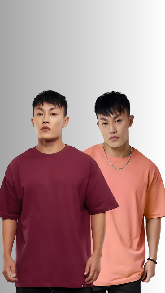 Pack Of 2 Oversized Tshirt Maroon And Salmon Pink