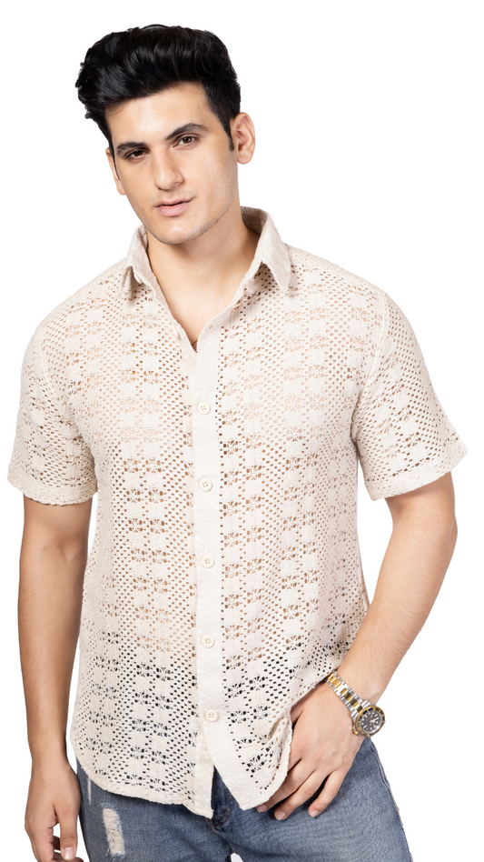 White Box Pattern Knitted Crochet Shirt