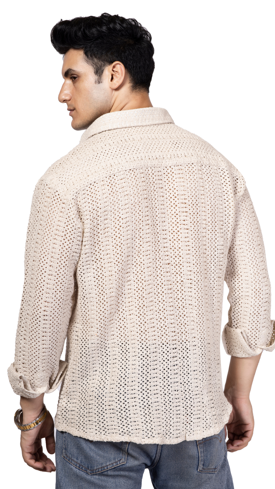 White Stripe Knitted Crochet Shirt