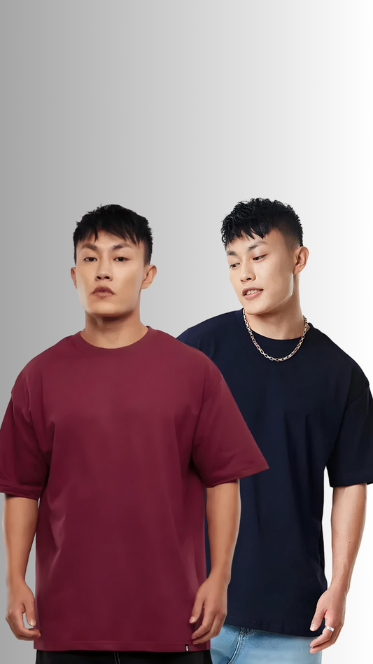Pack Of 2 Oversized Tshirt Maroon And Navy Blue