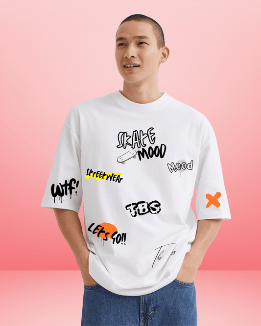 skate mood white oversized tshirt
