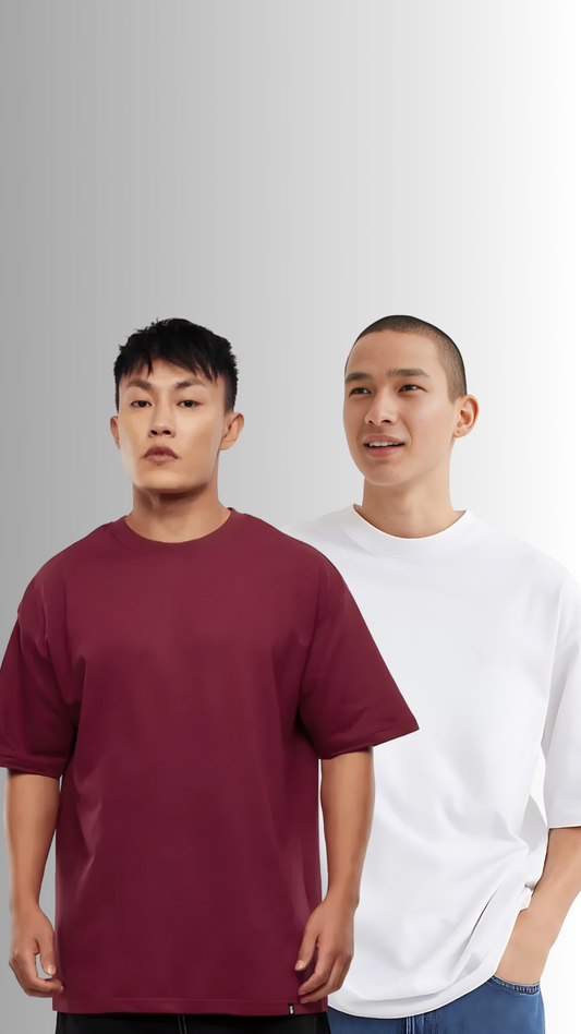 Pack Of 2 Oversized Tshirt Maroon And White