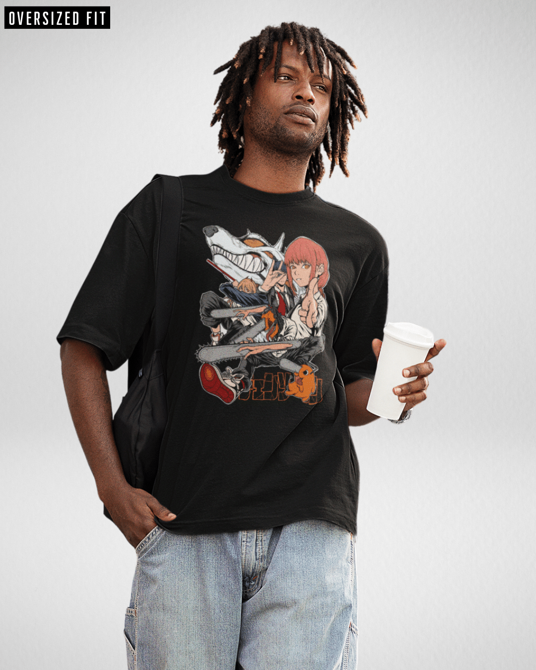 Pochita Chainsaw man Black Oversized Tshirt