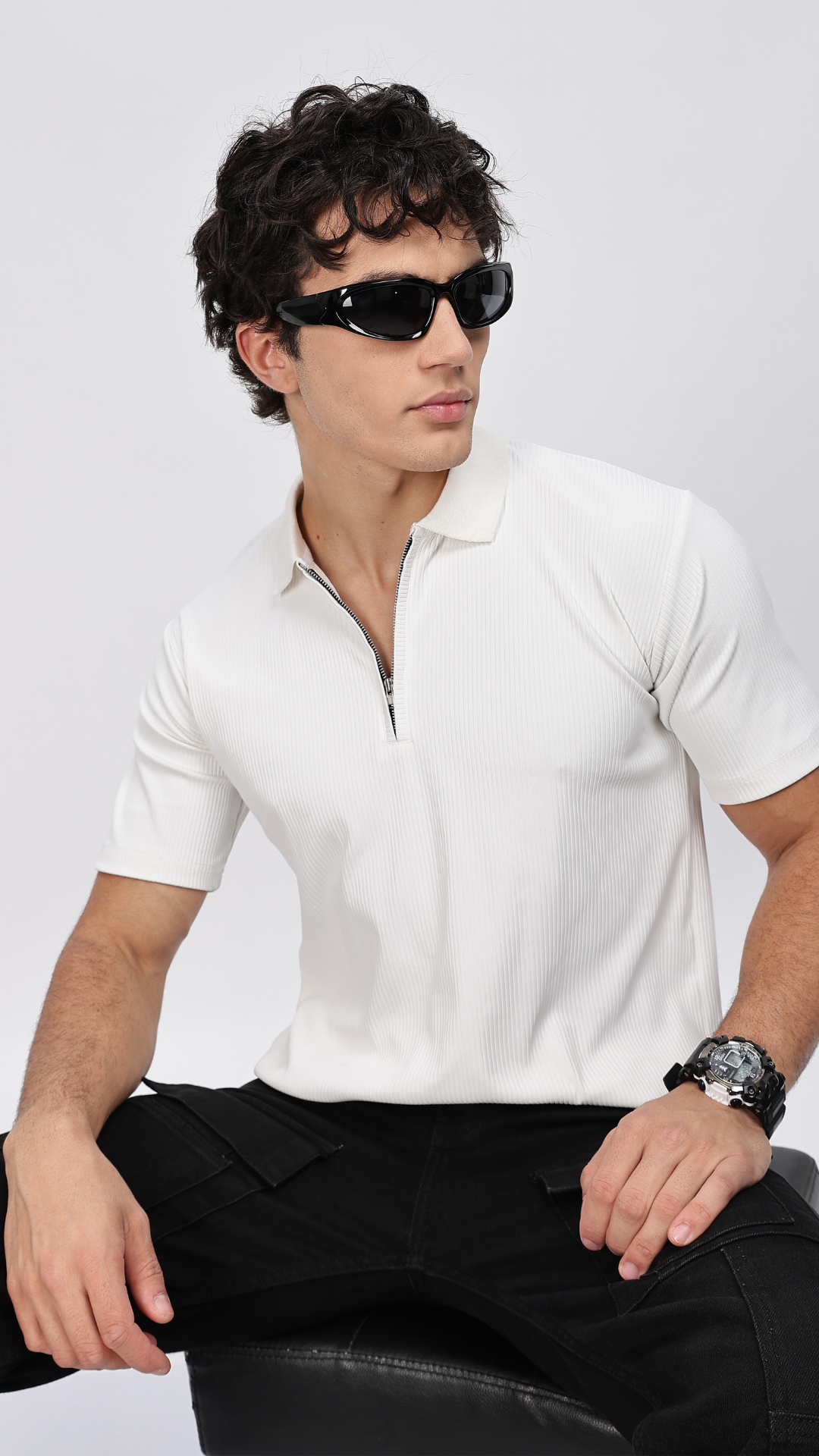 White Zipper Polo T-shirt