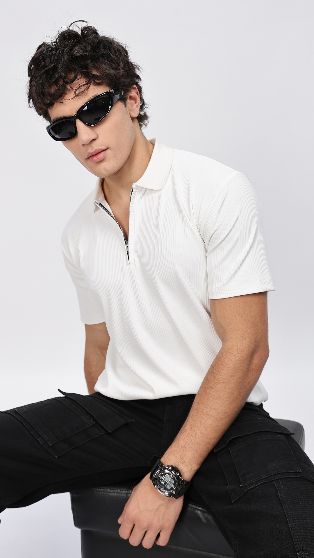 White Zipper Polo T-shirt