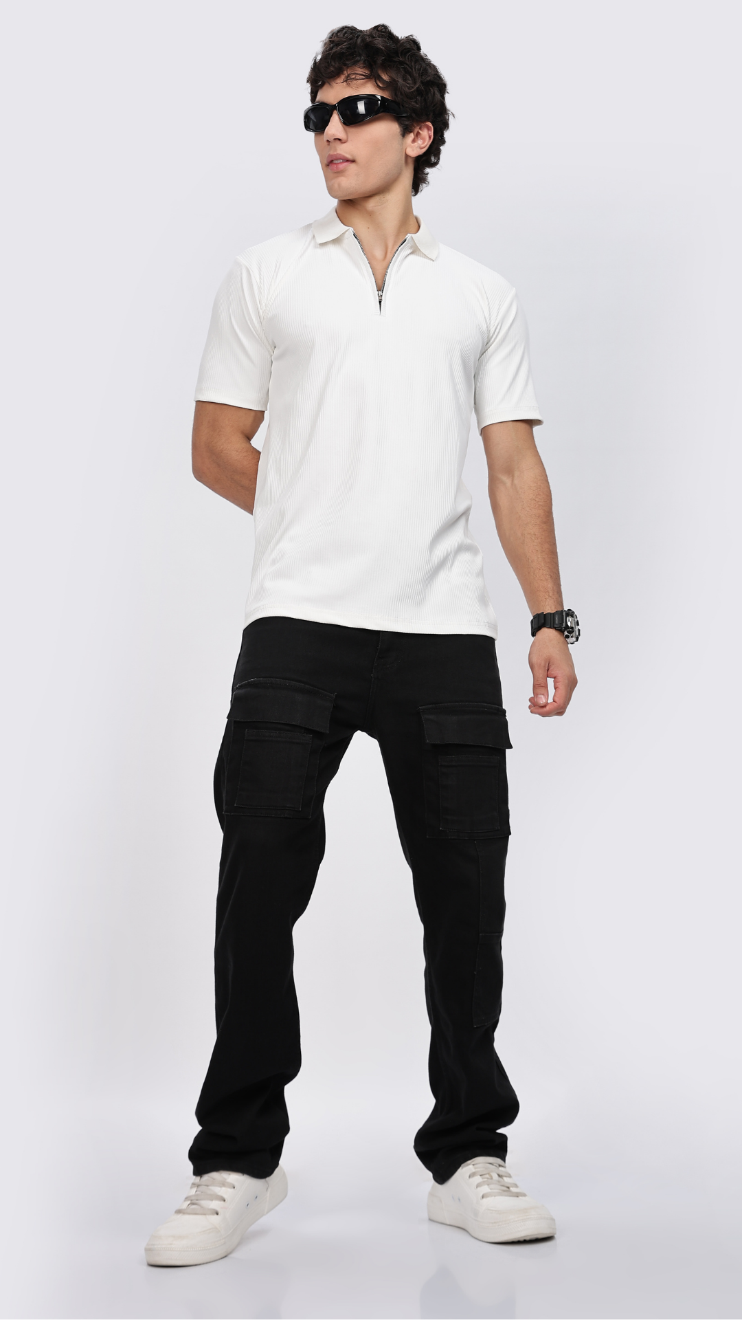 White Zipper Polo T-shirt