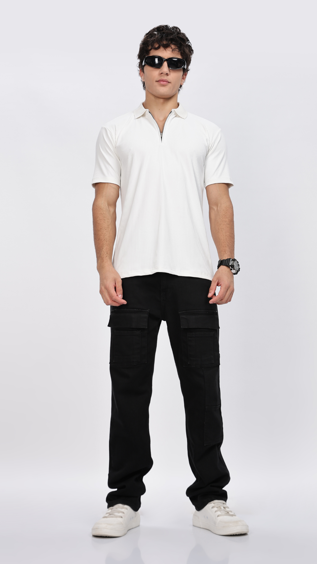 White Zipper Polo T-shirt