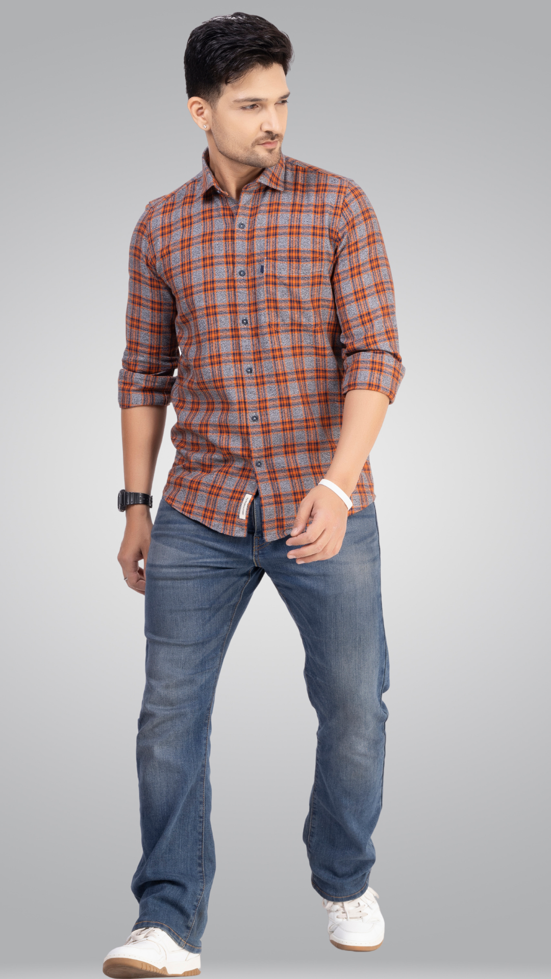 Grey and Orange Checks Shirt