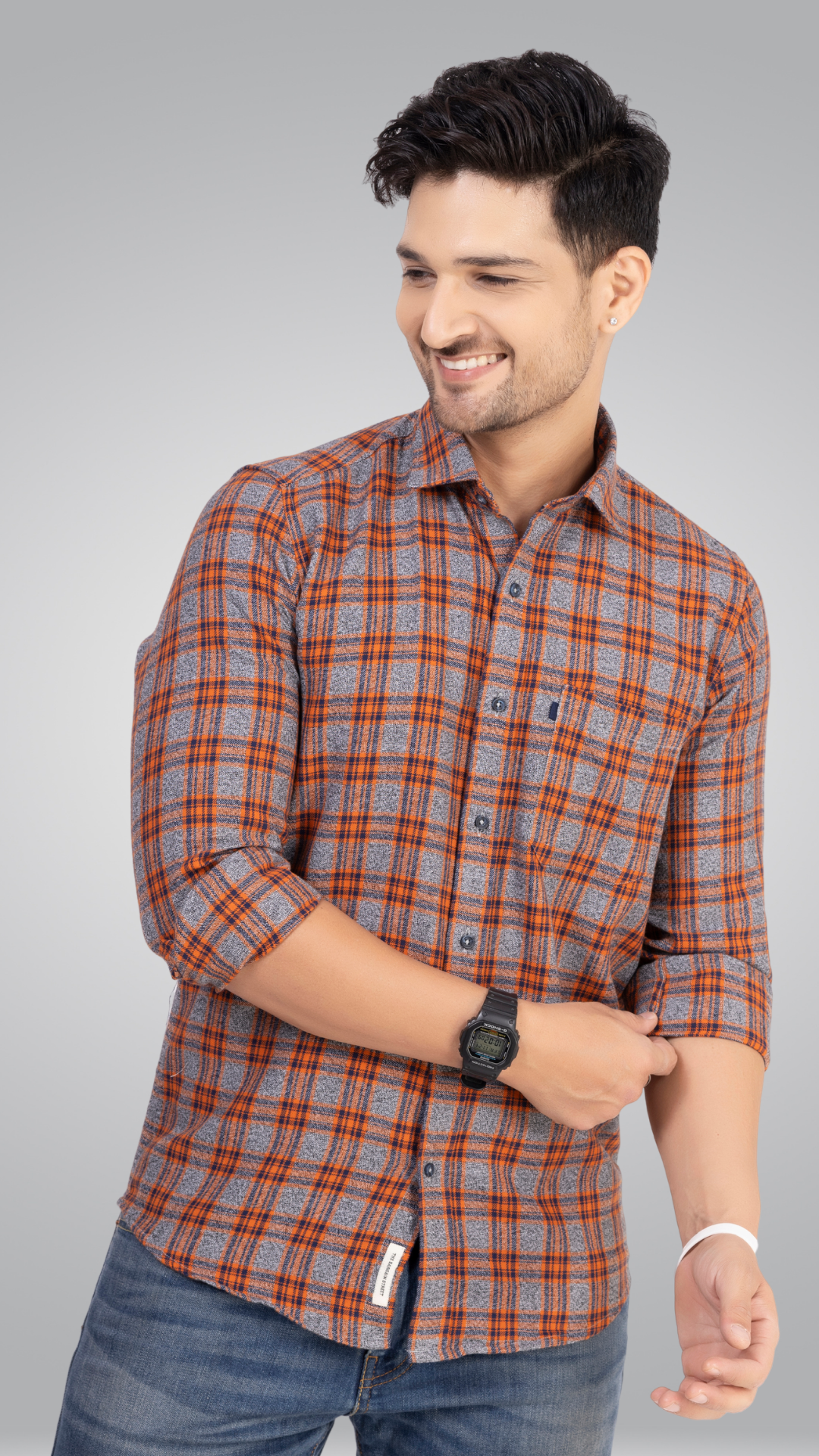 Grey and Orange Checks Shirt