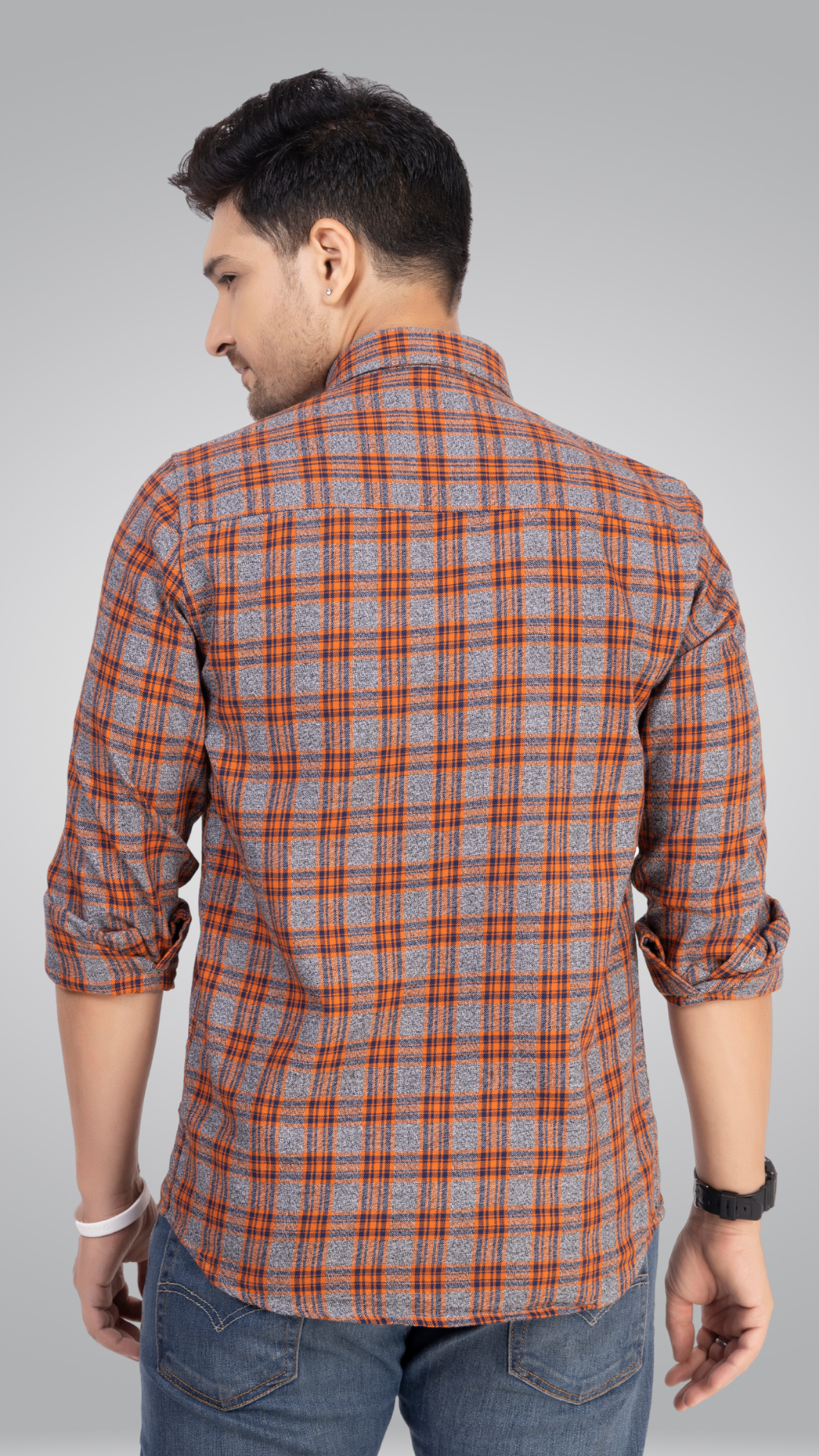 Grey and Orange Checks Shirt