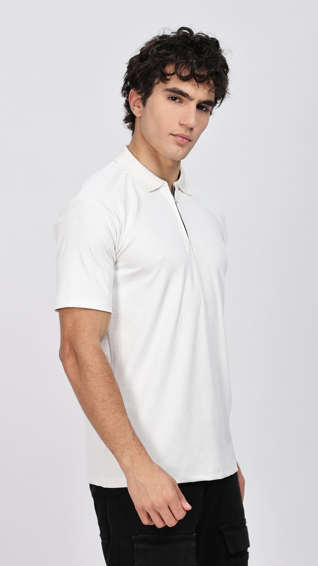 White Zipper Polo T-shirt