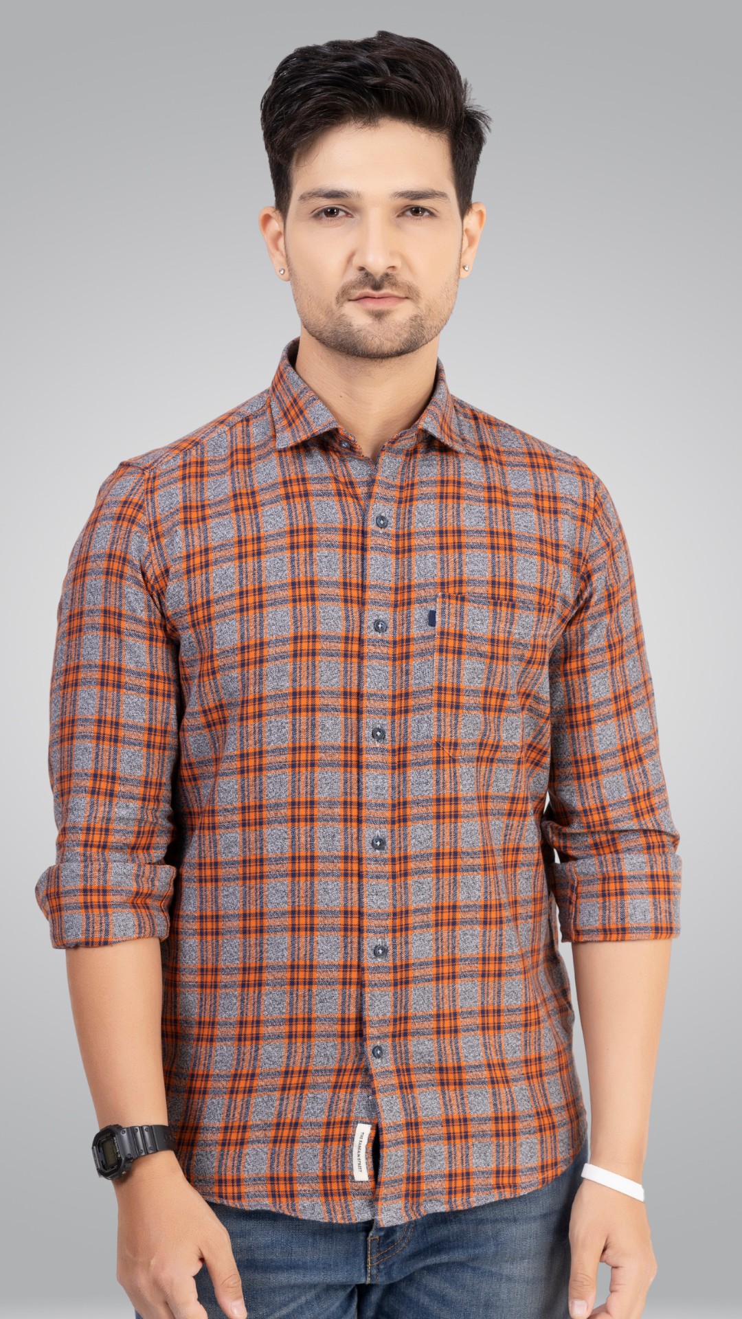 Grey and Orange Checks Shirt