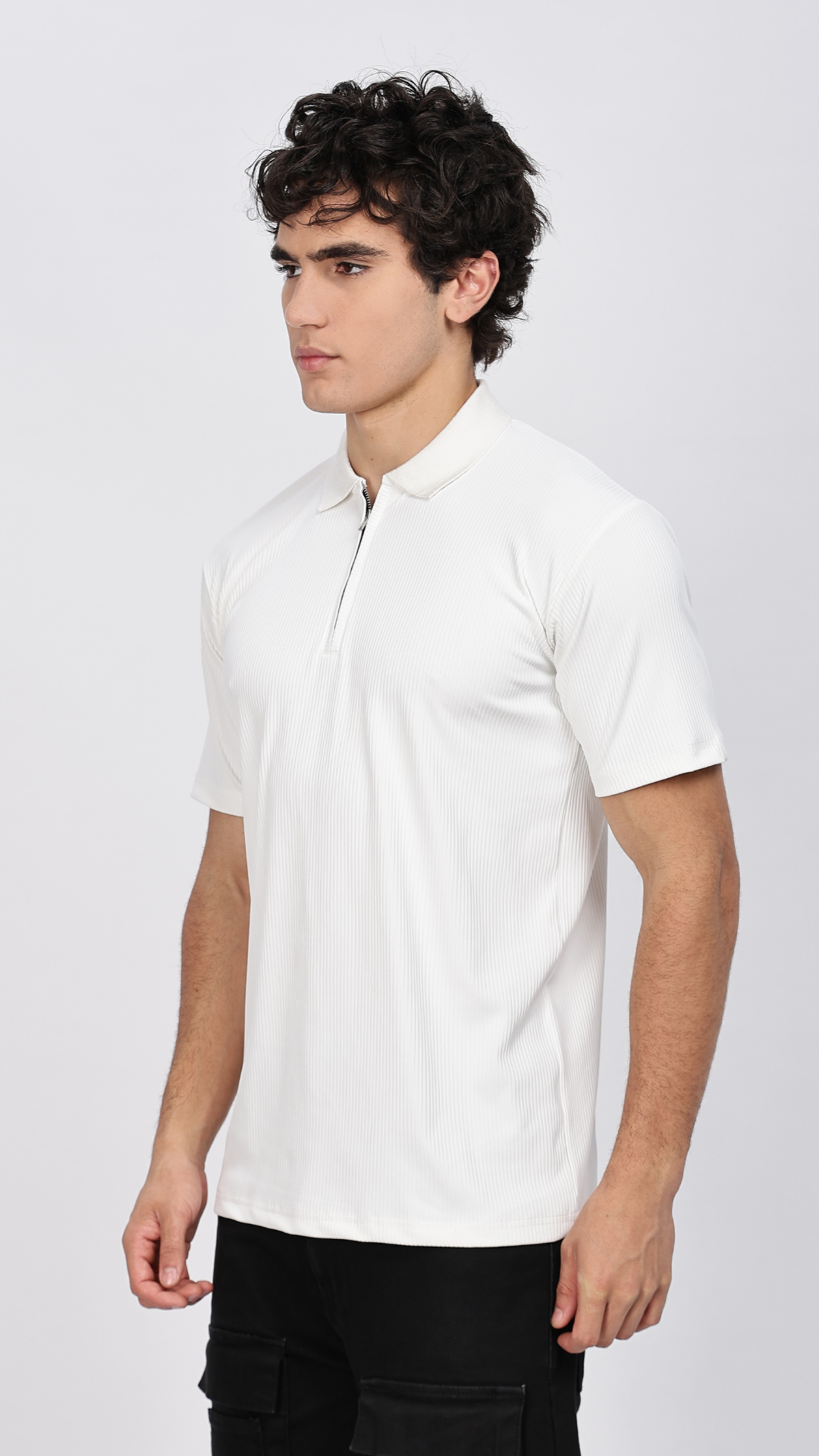 White Zipper Polo T-shirt