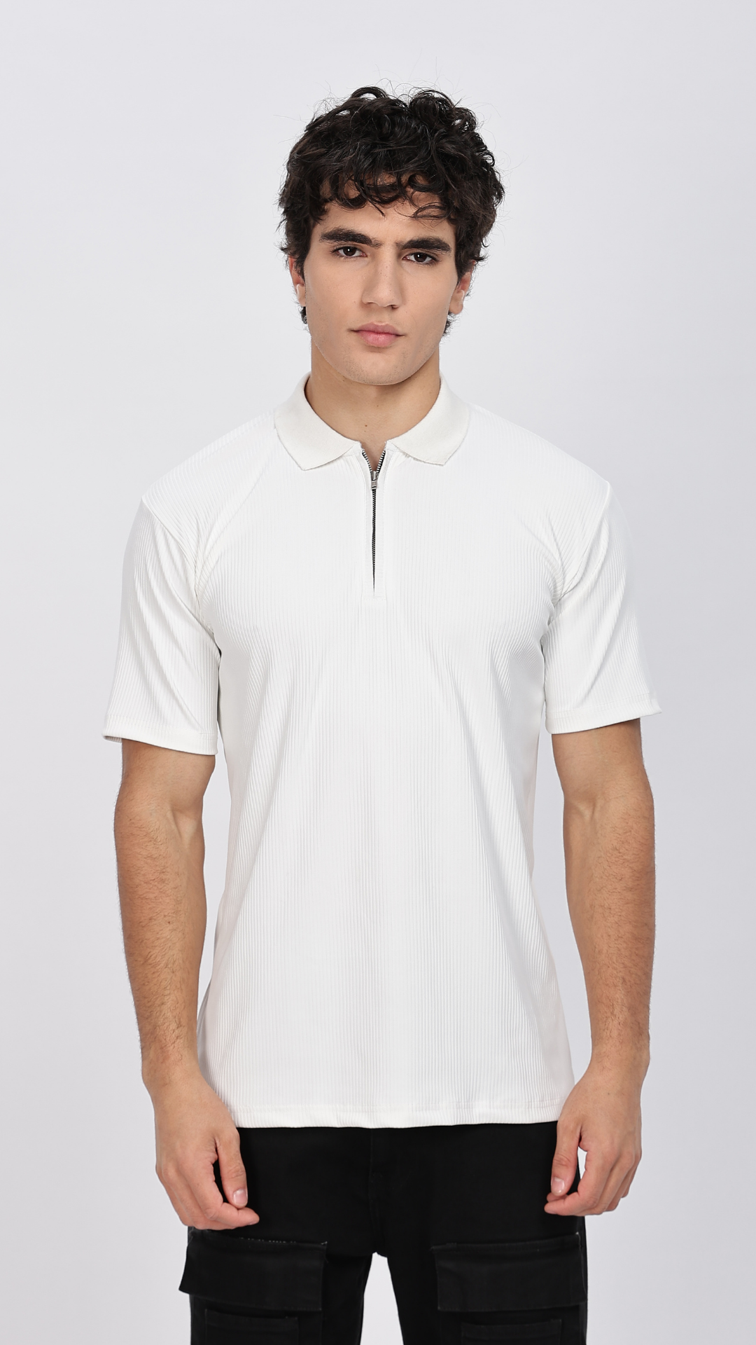 White Zipper Polo T-shirt