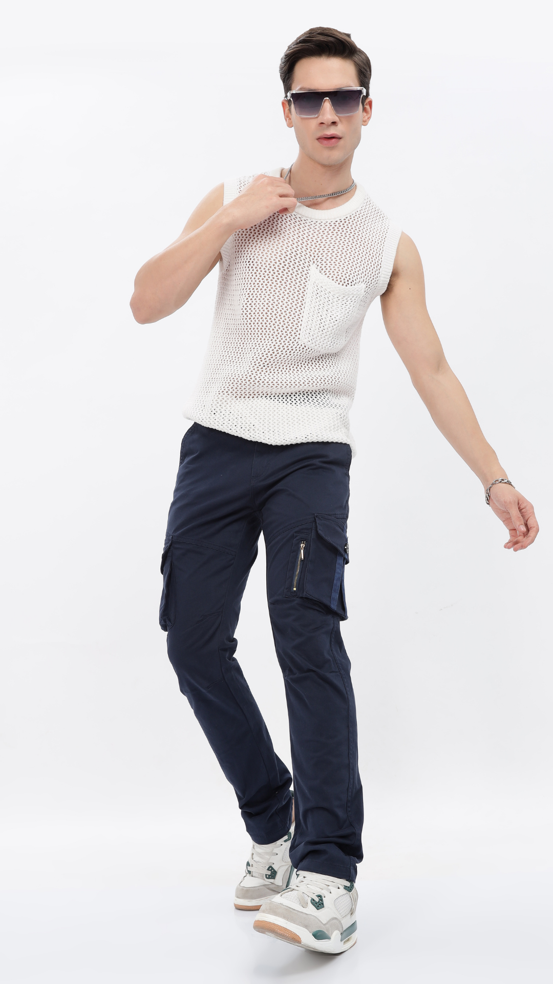 Navy Cotton Cargo Pant