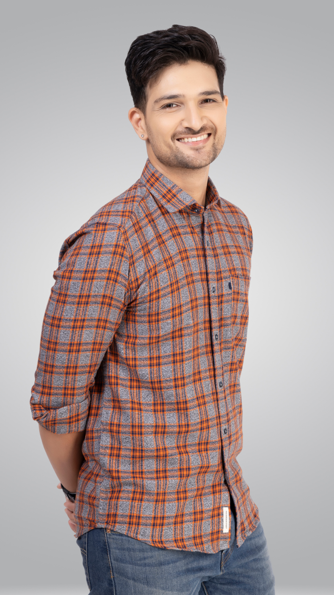 Grey and Orange Checks Shirt