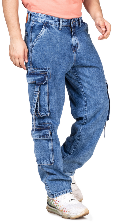 BLUE UTILITY BAGGY FIT JEANS