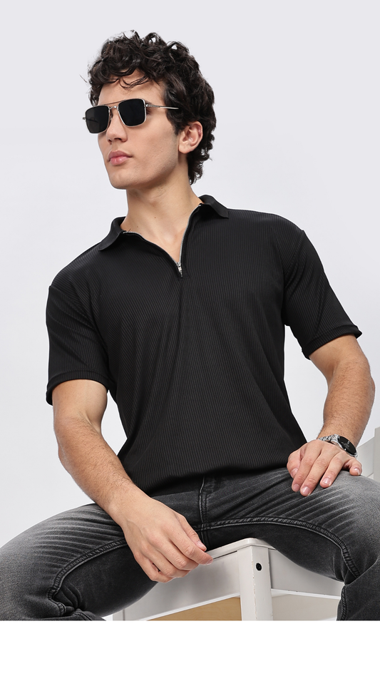 Black Zipper Polo T-shirt