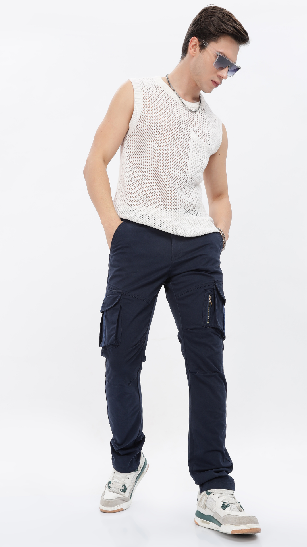 Navy Cotton Cargo Pant