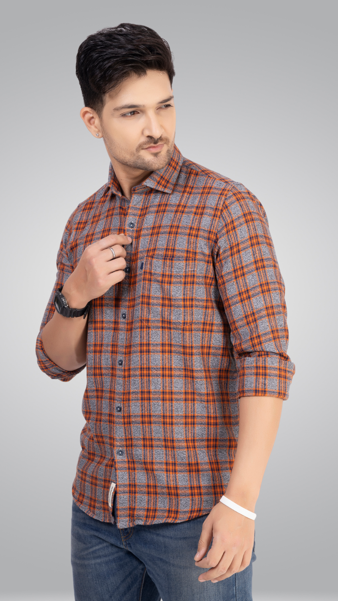 Grey and Orange Checks Shirt