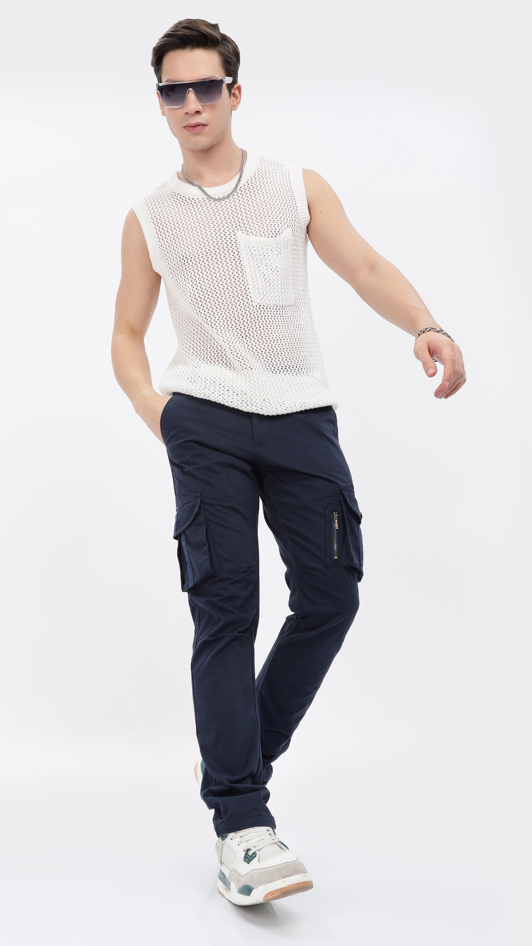 Navy Cotton Cargo Pant