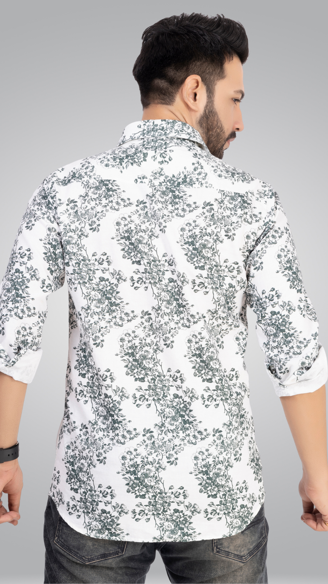 Green Floral White Shirt