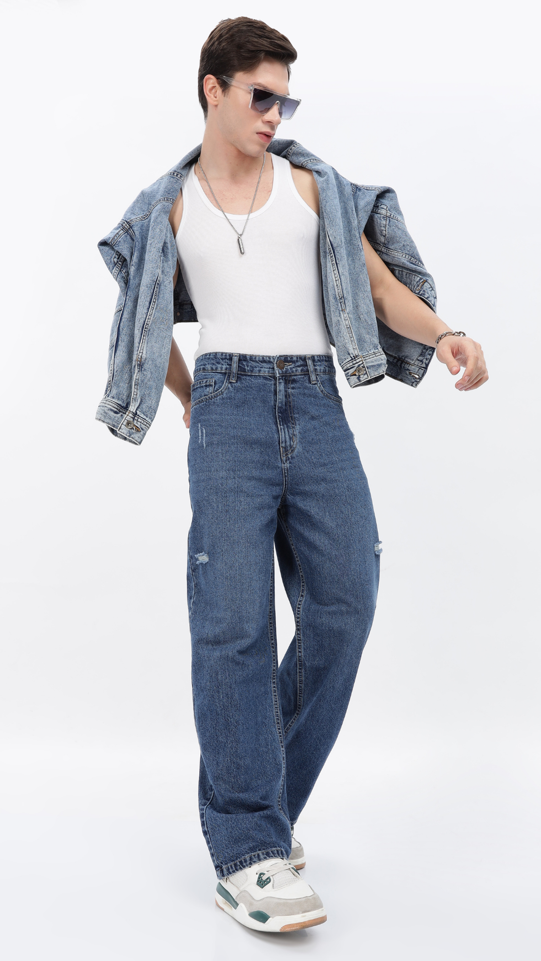 CLASSIC NALIED BLUE BAGGY FIT JEANS