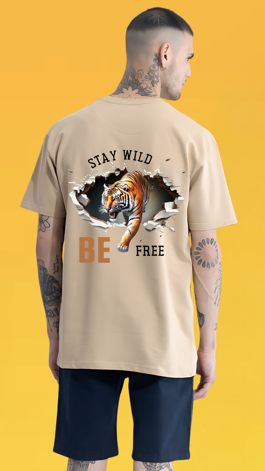 Stay Wild Beige Oversized Tshirt