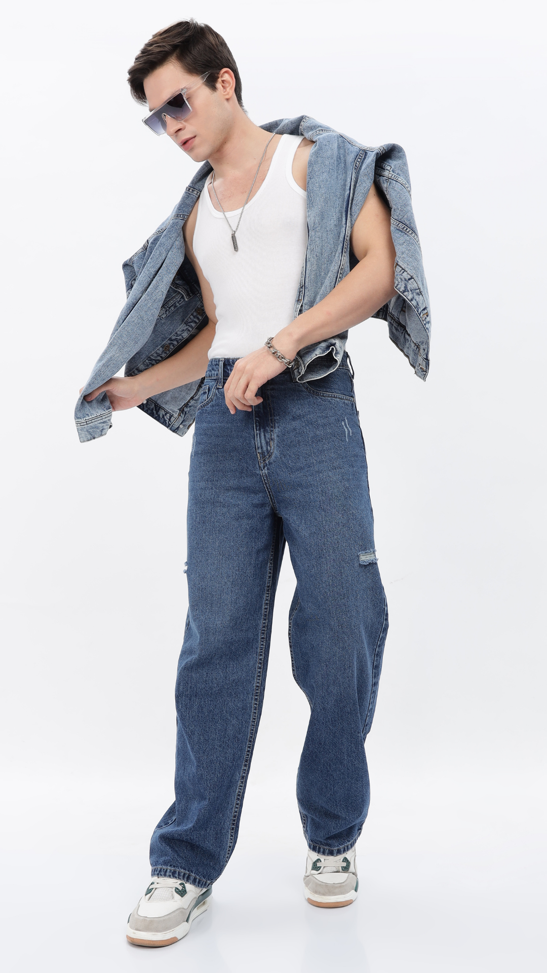 CLASSIC NALIED BLUE BAGGY FIT JEANS