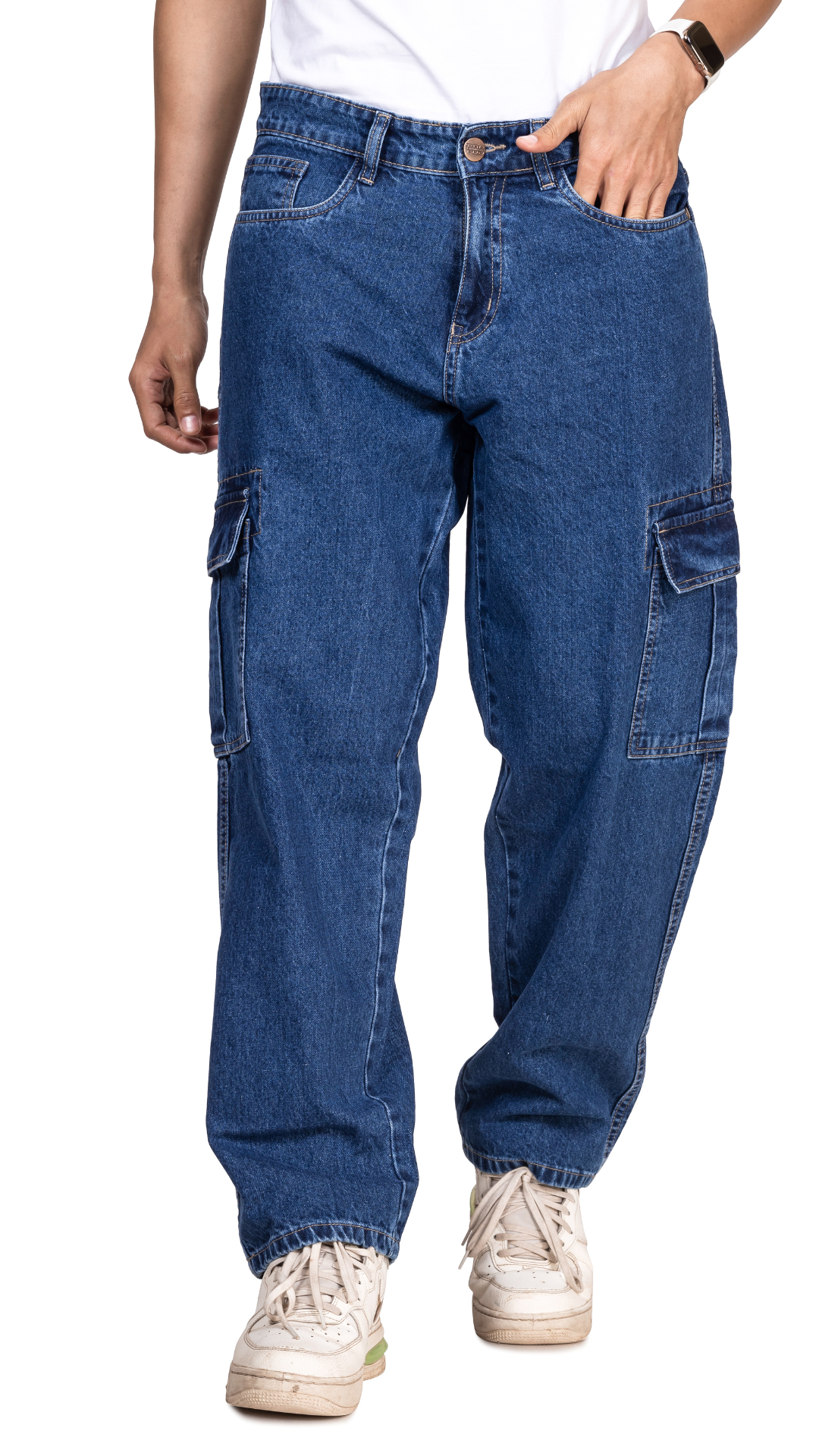 DENIM BLUE CARGO BAGGY FIT JEANS