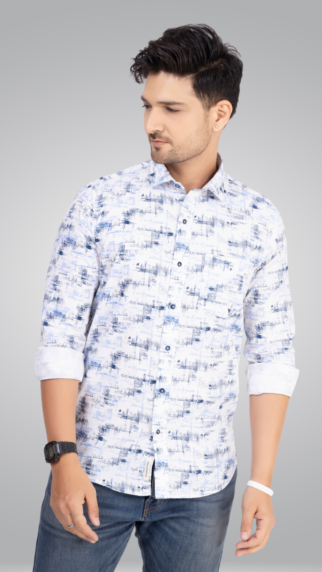 Blue and White Printed Shirt