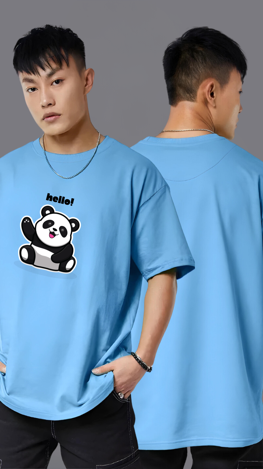 Panda Sky Blue Oversized Tshirt