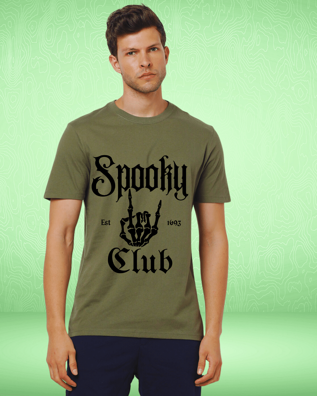 Spooky Club Olive Green Regular Tshirt