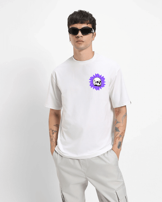 Skull Graphic Printed White Oversized Tshirt