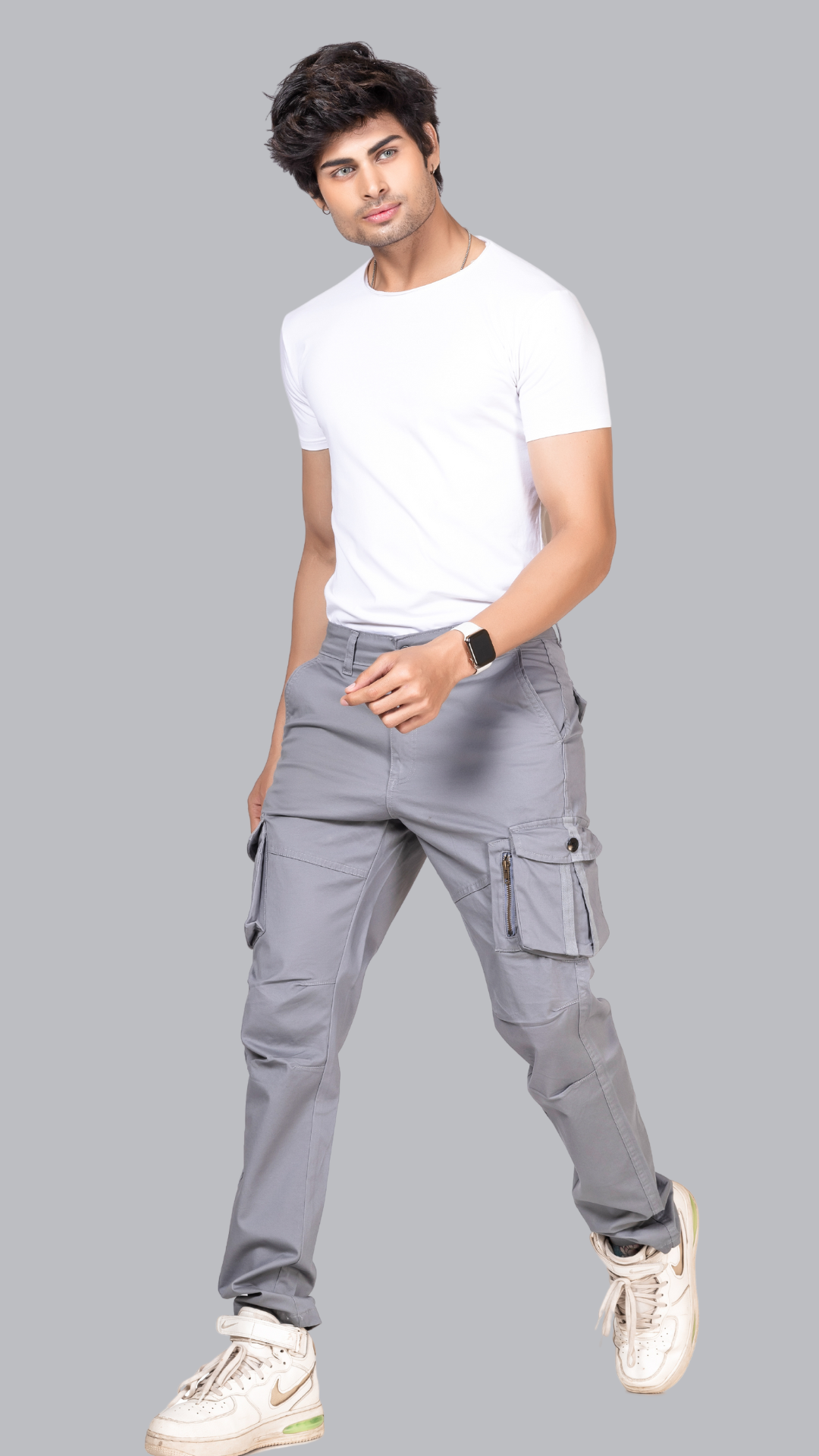 Grey Cotton Cargo Pant