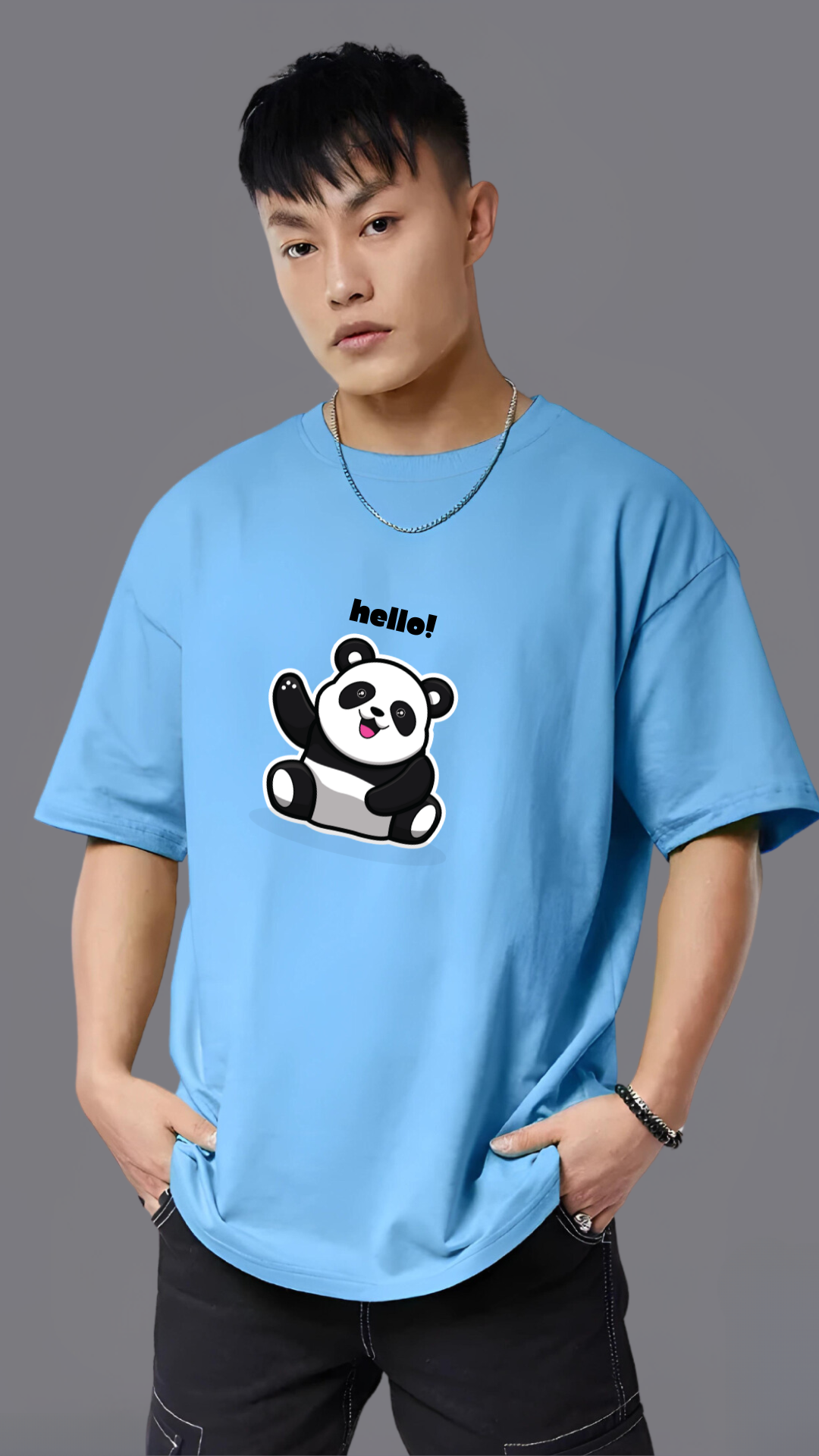 Panda Sky Blue Oversized Tshirt