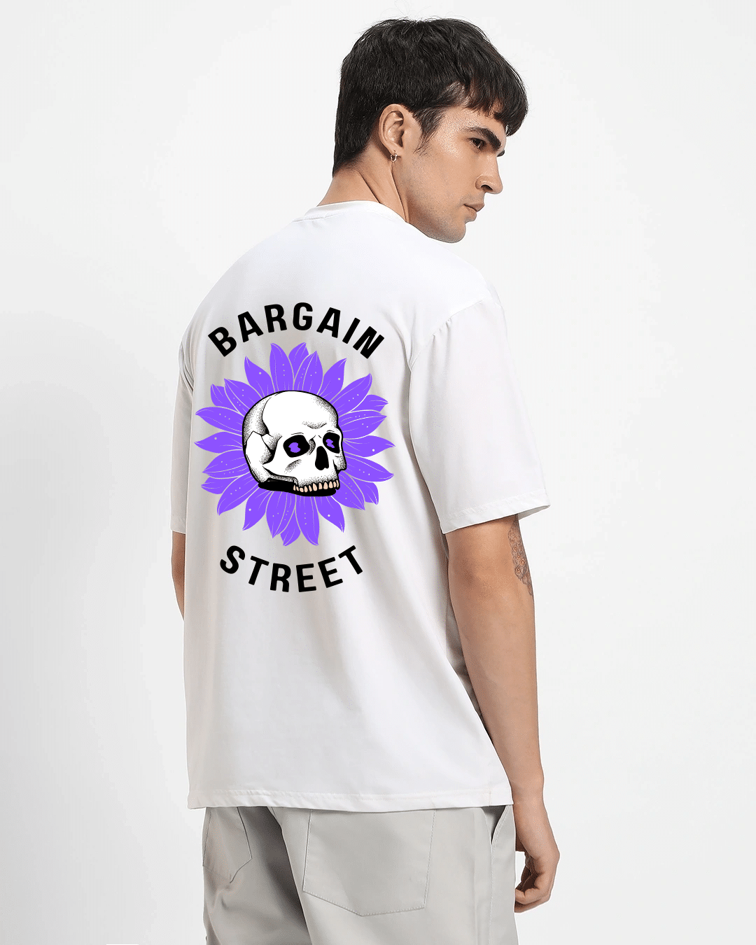 Skull Graphic Printed White Oversized Tshirt