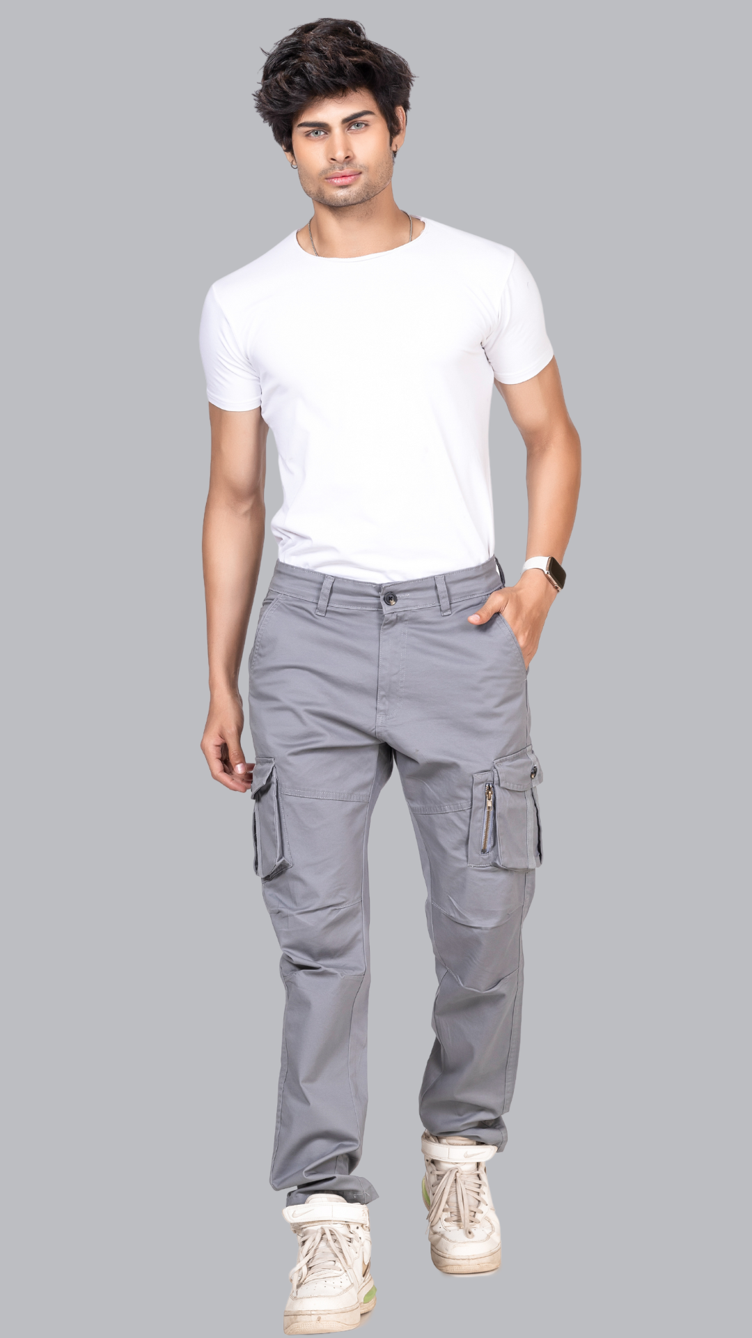 Grey Cotton Cargo Pant