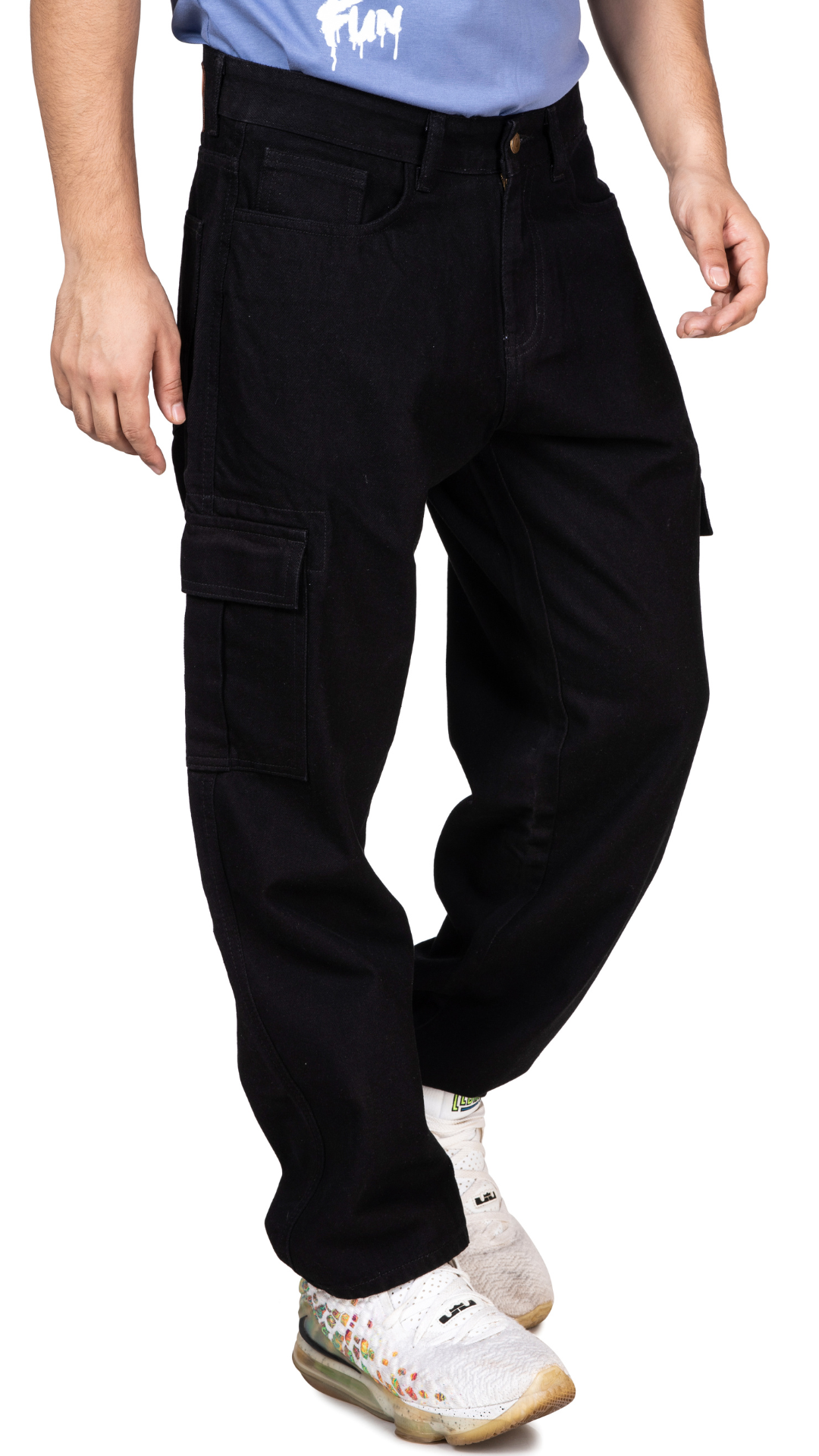 BLACK CARGO BAGGY FIT JEANS