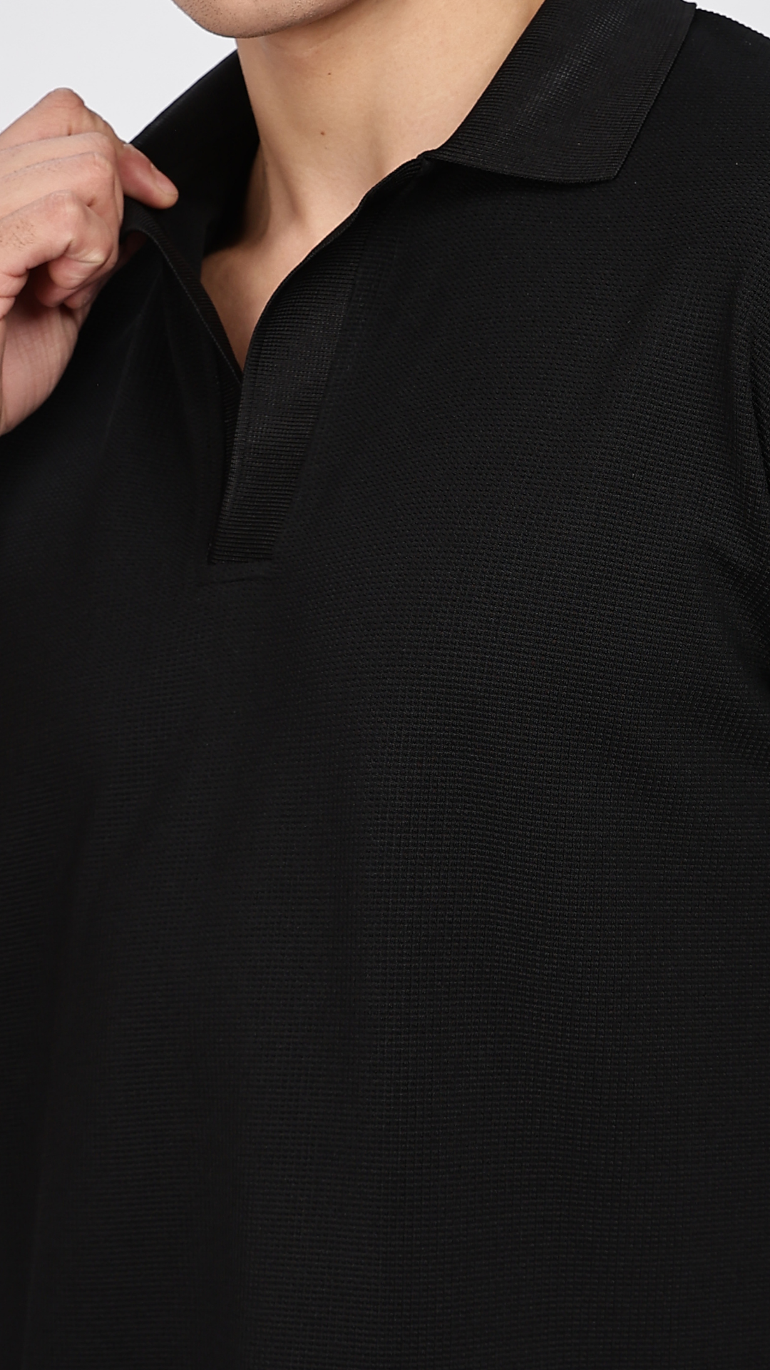 Black Textured Polo T-shirt