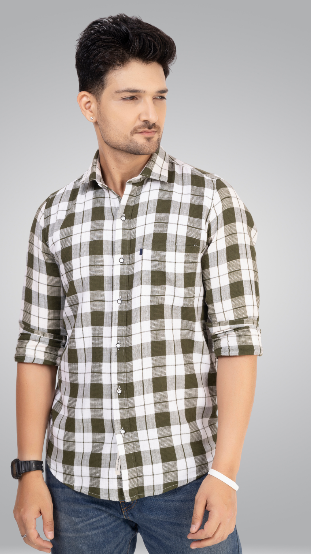 Green and White Checks Shirt