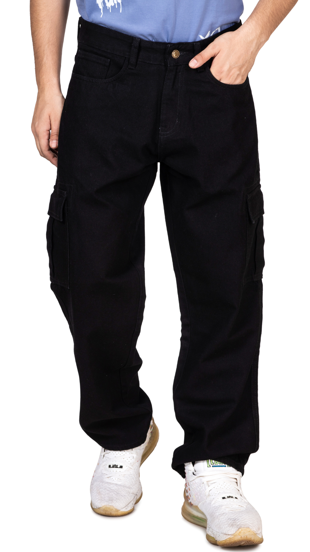 BLACK CARGO BAGGY FIT JEANS